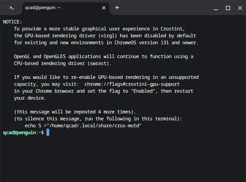 Terminal środowiska Linux systemu ChromeOS