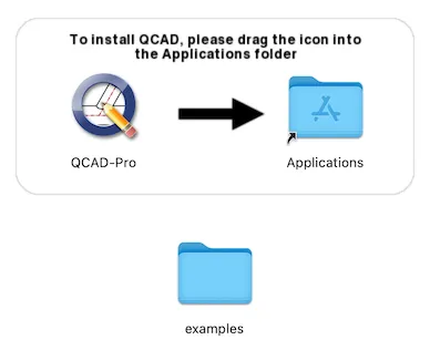 Vlečenje ikone QCAD v mapo Aplikacije v Finderju