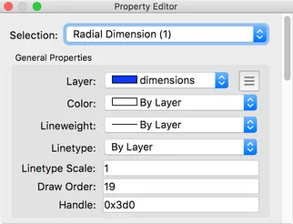 Filtrado del editor de propiedades por entidades de cota radial