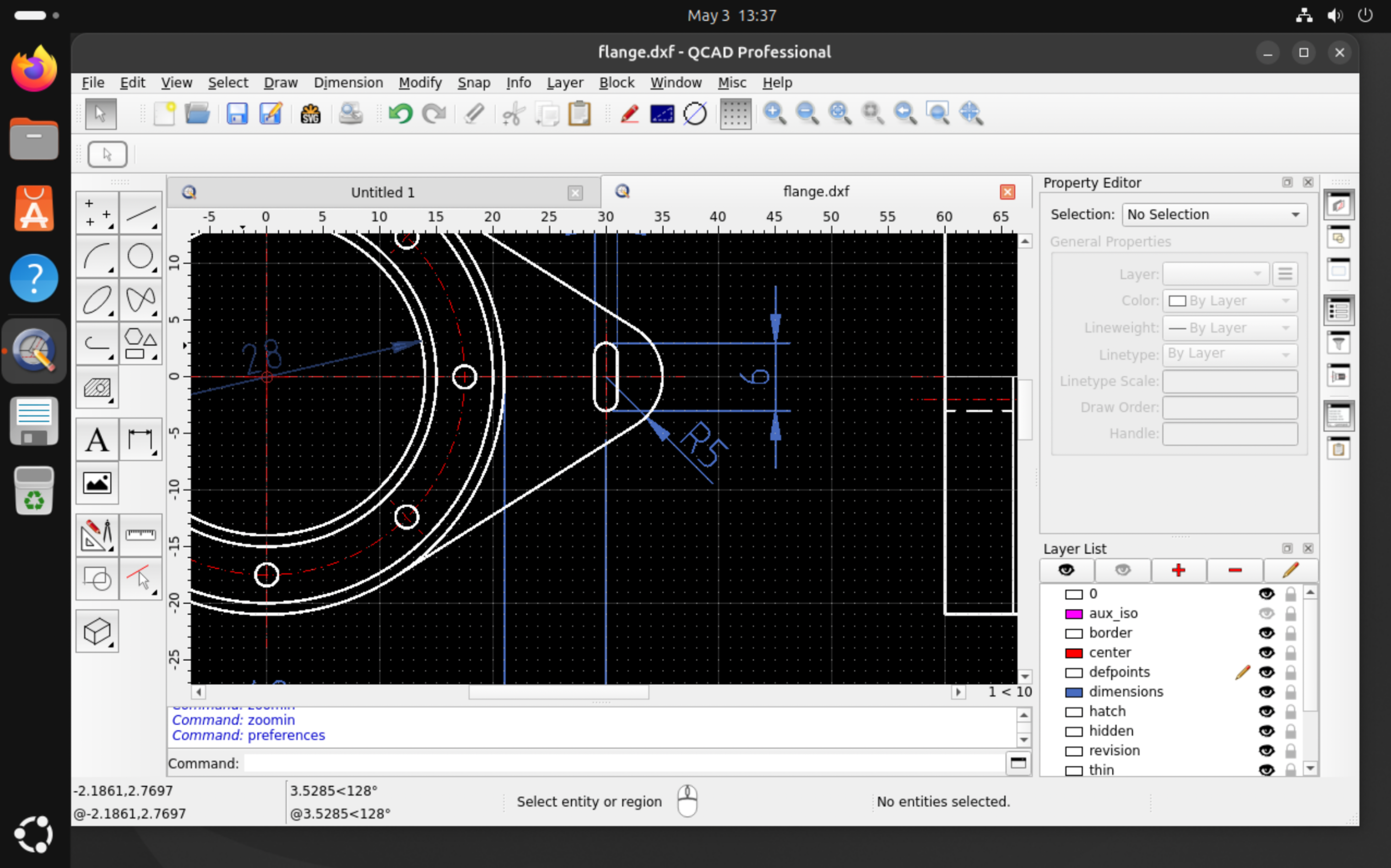 La finestra dell’applicazione QCAD eseguita da un Flatpak